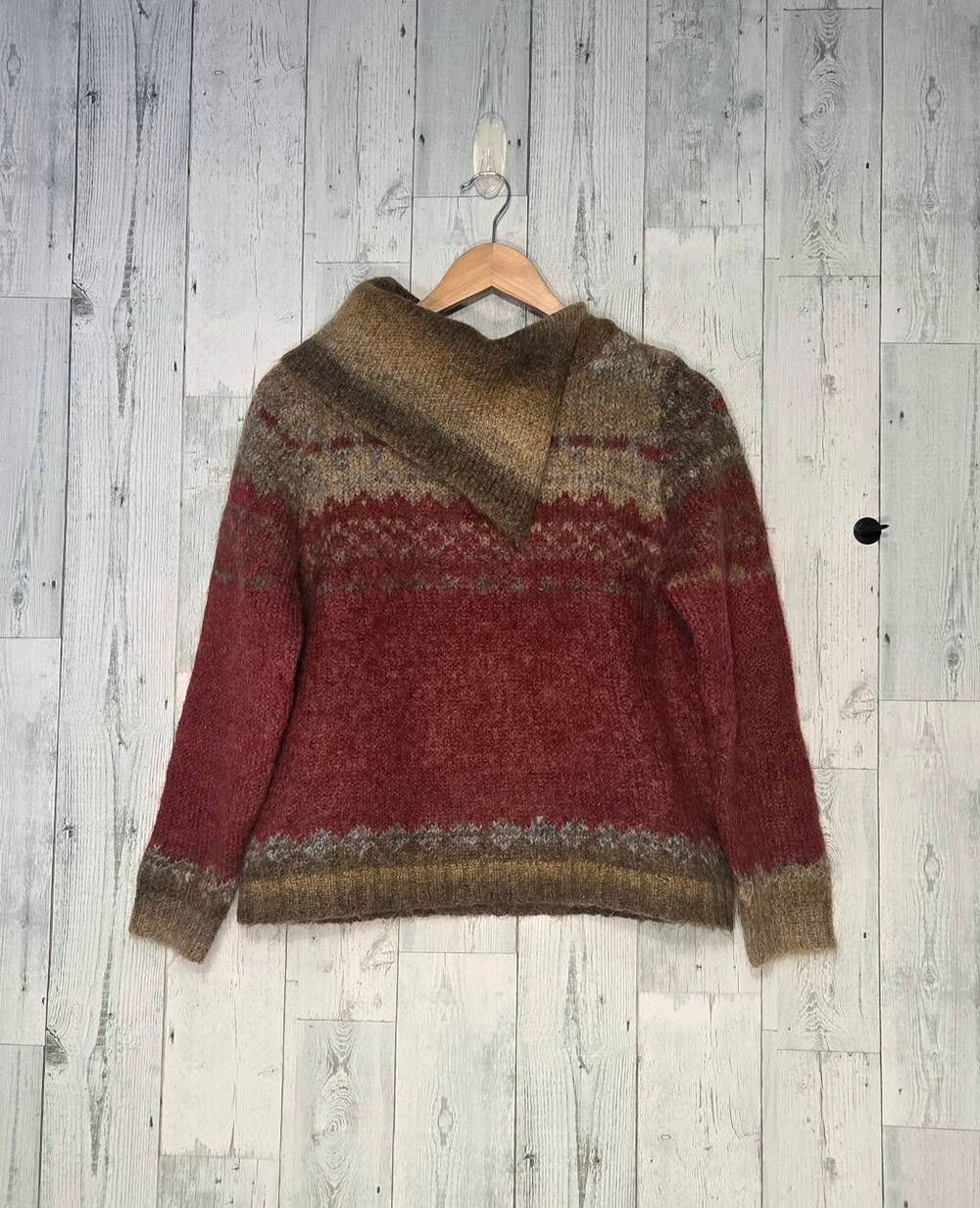 VTG PBJ Sport Mohair Blend Split Cowl Neck Fair Isle Sweater Sz. M